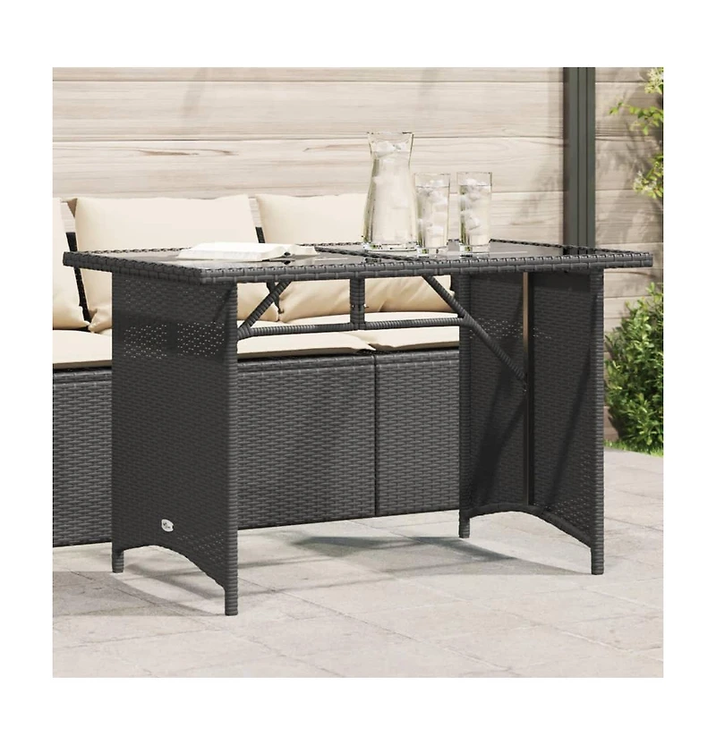 Patio Table with Glass Top Black 43.3"x26.8"x27.6" Poly Rattan