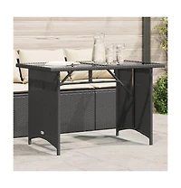 Patio Table with Glass Top Black 43.3"x26.8"x27.6" Poly Rattan