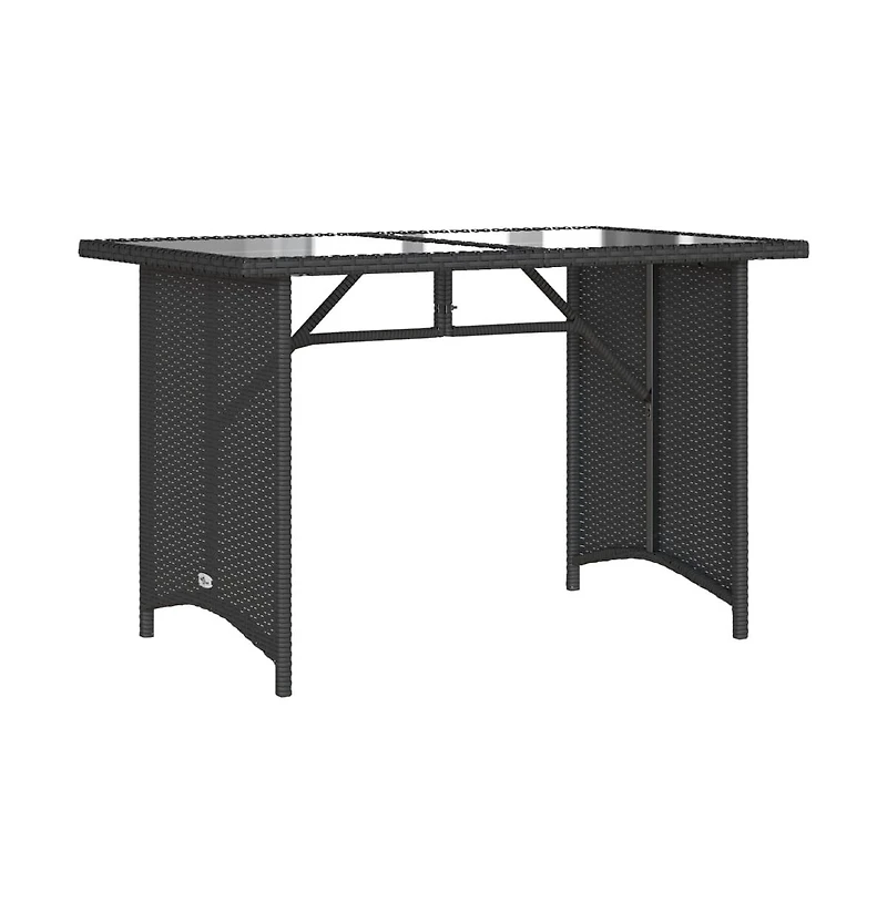 Patio Table with Glass Top Black 43.3"x26.8"x27.6" Poly Rattan