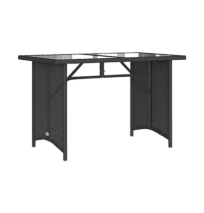 Patio Table with Glass Top Black 43.3"x26.8"x27.6" Poly Rattan
