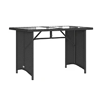 Patio Table with Glass Top Black 43.3"x26.8"x27.6" Poly Rattan