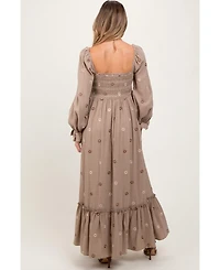 Pinkblush Maternity Grey Taupe Long Sleeve Floral Accent Dress