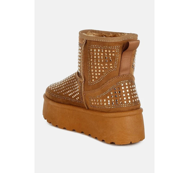 Xoras Chunky Rhinestones Ankle Boots Women