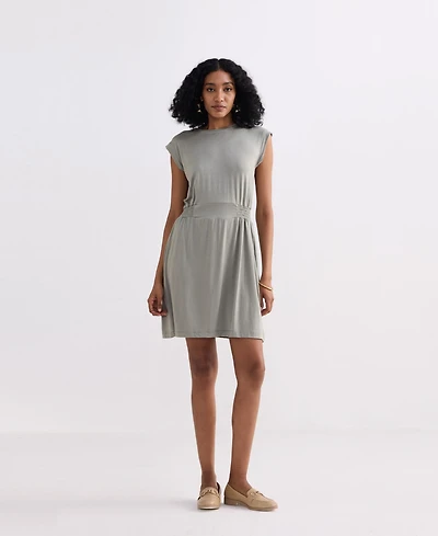 Reistor Women's Short Dress With Smocking Side Detail Light Olive