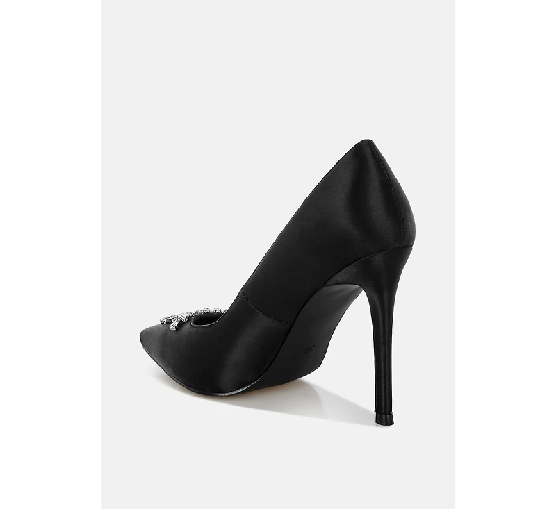 Rhinestones Embellished Satin Stiletto Pumps Women