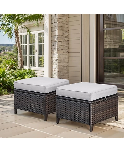 Gymojoy ArcLine Pe Wicker Outdoor Patio Ottoman with Olefin Cushions