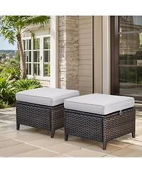 Gymojoy ArcLine Pe Wicker Outdoor Patio Ottoman with Olefin Cushions