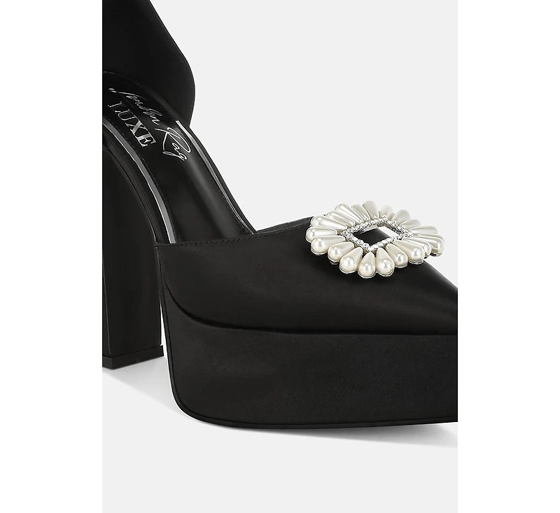 Womens Maeissa Pearls Brooch Detail Platform Block Heel Sandals
