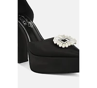 Womens Maeissa Pearls Brooch Detail Platform Block Heel Sandals