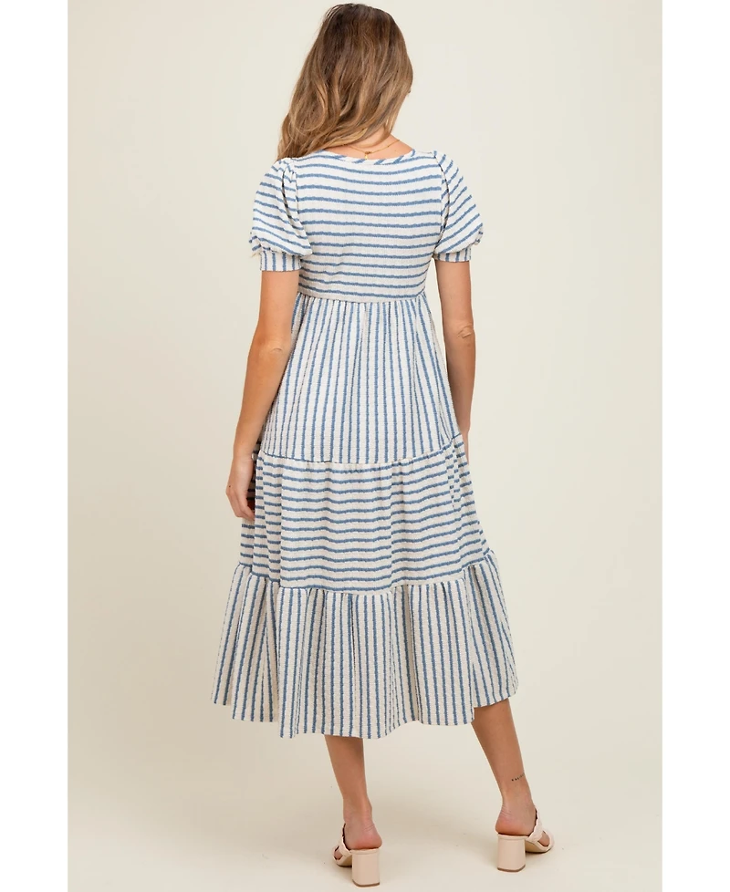 Pinkblush Maternity Striped Short Sleeve Tiered Maxi Dress