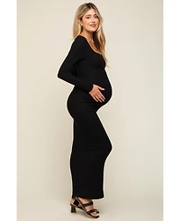 Pinkblush Black Ribbed Long Sleeve Square Neck Maternity Maxi Dress