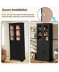 Lovmor 67inch Tall Bathroom Storage Cabinet with Tempered Glass Doors Adjustable Shelves Drawer Modern Freestanding Linen Tower Soft Close Design