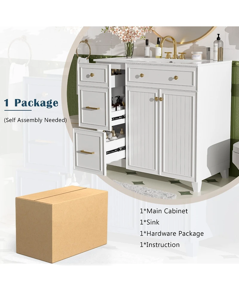 Lovmor 36inch Bathroom Vanity with Ceramic Sink Standard and Double Layer Drawers Soft Close Doors for Small and Medium Bathrooms