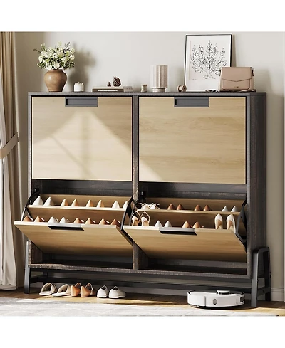 Shoe Cabinet Storage with 4 Flip Drawers, Freestanding Shoe Storage Organizer Cabinet for Entryway, Narrow Shoe Rack