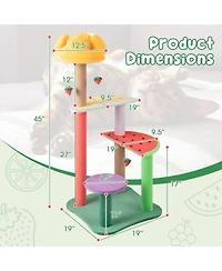 Gymax 45'' Tall Cat Tree w/ Plush Padded Top Perch Fruit-Shaped Platforms Dangling Balls