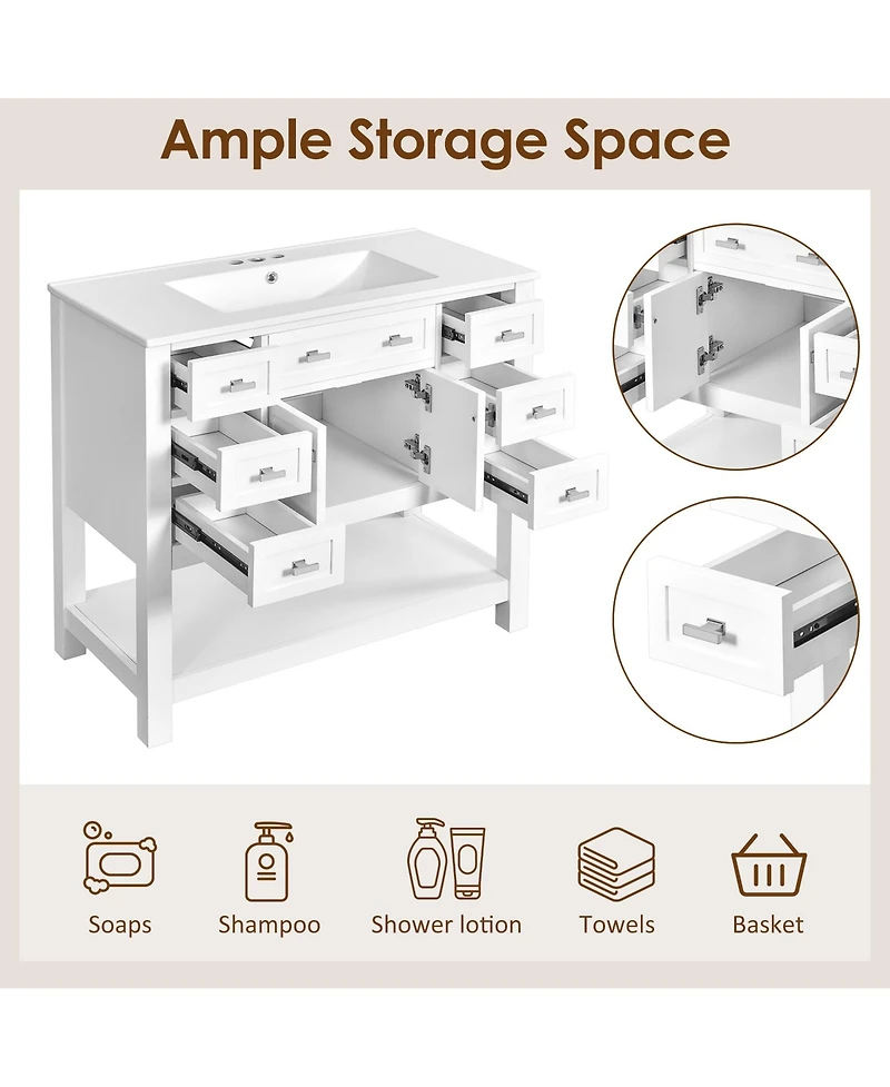 Lovmor 36inch Bathroom Vanity with Top Sink Modern Bathroom Storage Cabinet with 2 Soft Closing Doors and 2 Drawers Single Sink Bathroom Vanity