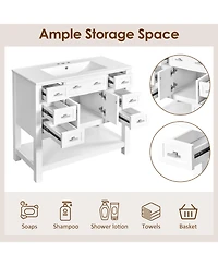 Lovmor 36inch Bathroom Vanity with Top Sink Modern Bathroom Storage Cabinet with 2 Soft Closing Doors and 2 Drawers Single Sink Bathroom Vanity