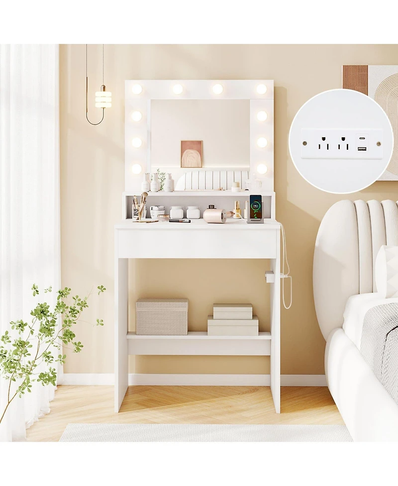 Volenca Vanity Desk with Adjustable Brightness and 3 Light Modes for Bedroom