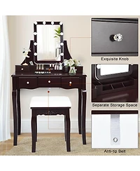Volenca 10 Dimmable Light Bulbs Vanity Dressing Table with 2 Dividers and Cushioned Stool