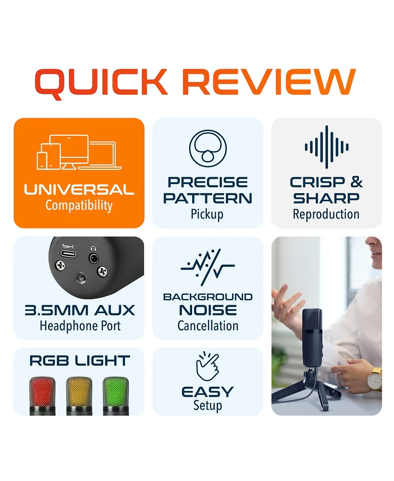 Delton U3000 Usb Microphone, Condenser Mic with Rgb Lights (DRU3000)