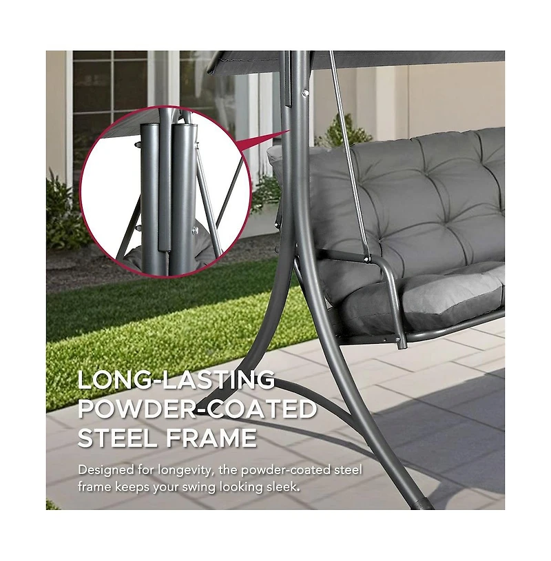 Sunjoy 3-Person Deluxe Outdoor Patio Garden Steel Frame Swing