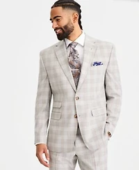 Tayion Collection Mens Classic Fit Plaid Suit Separates