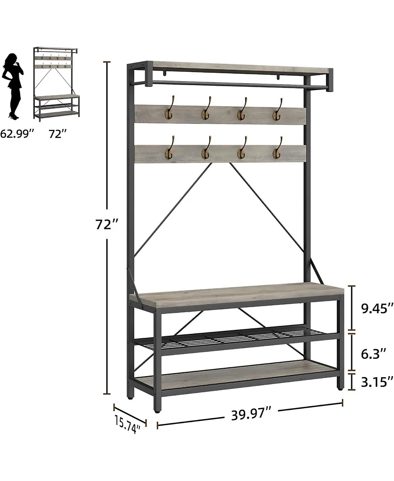 Coat Rack Shoe Bench 72in Tall Hall Tree Shoe Rack with Storage Shelf and Hooks for Entryway Removable Industrial Accent Furniture Metal Frame