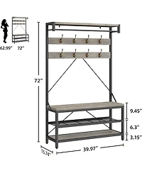Coat Rack Shoe Bench 72in Tall Hall Tree Shoe Rack with Storage Shelf and Hooks for Entryway Removable Industrial Accent Furniture Metal Frame
