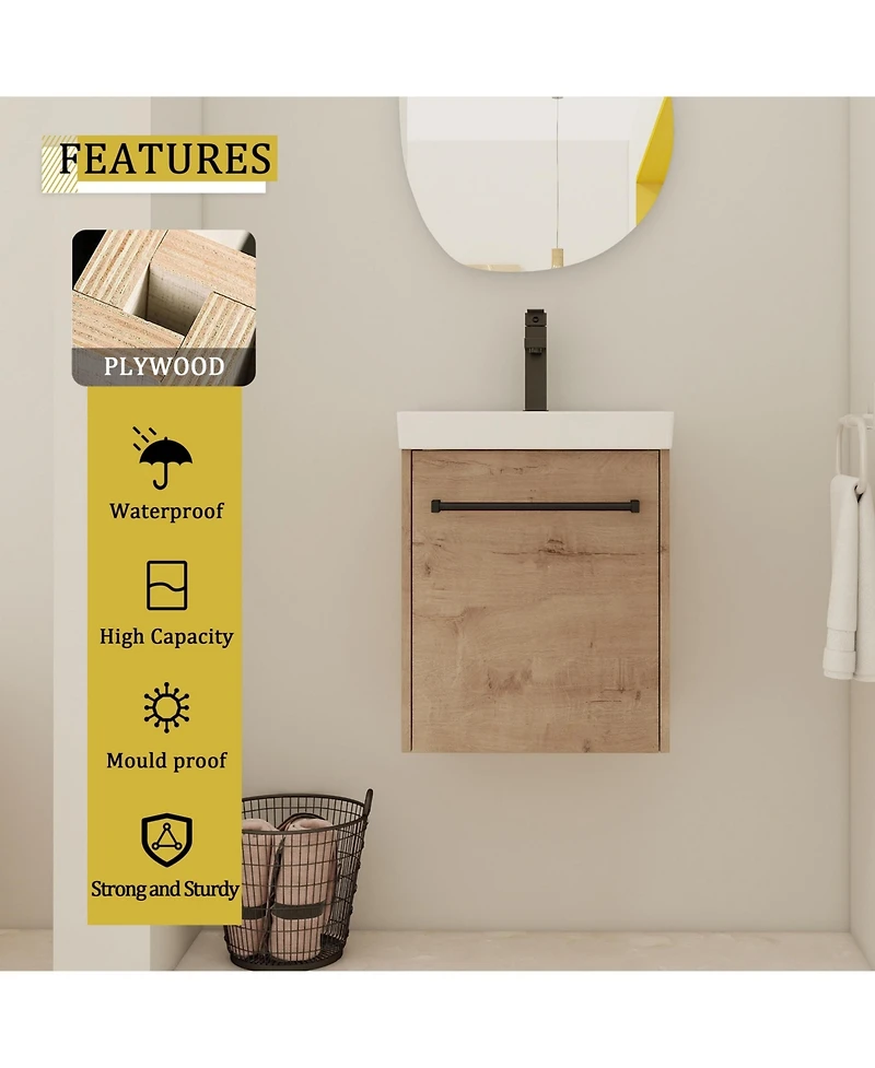 Lovmor Floating Wall Mounted Bathroom Vanity with Ceramic Sink SoftClose Cabinet Door For Small Bathroom