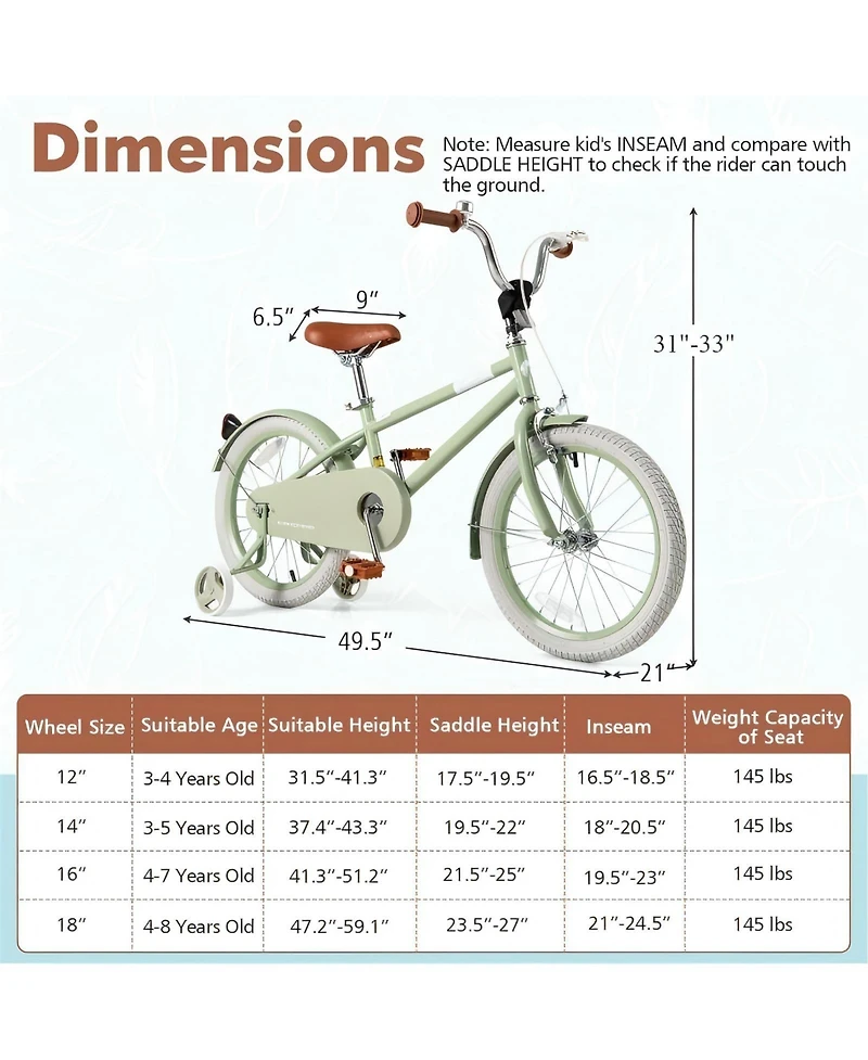 Hongge Kids Bike with Adjustable Handlebar and Saddle Green-18 Inches