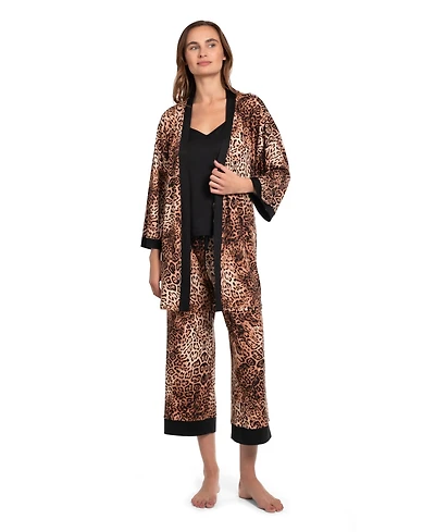 Linea Donatella Women's 3-Piece Leopard Skin Knit Pajama Set
