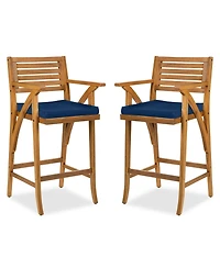 Best Choice Products Set of 2 Outdoor Acacia Wood Bar Stools Bar Chairs w/ Weather-Resistant Cushions