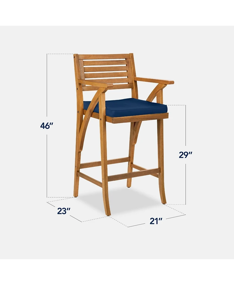 Best Choice Products Set of 2 Outdoor Acacia Wood Bar Stools Bar Chairs w/ Weather-Resistant Cushions
