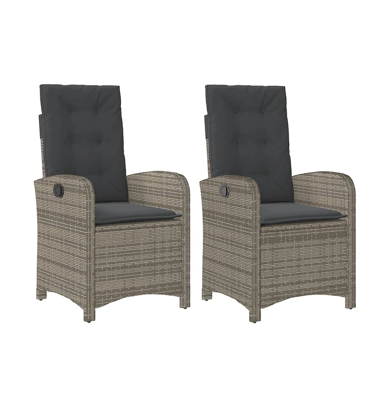 vidaXL Reclining Garden Chair set of 2 Grey Pe rattan Standard