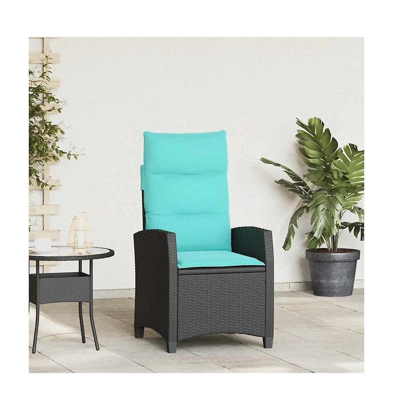 vidaXL Reclining Garden Chair Black Pe rattan Standard Foldable