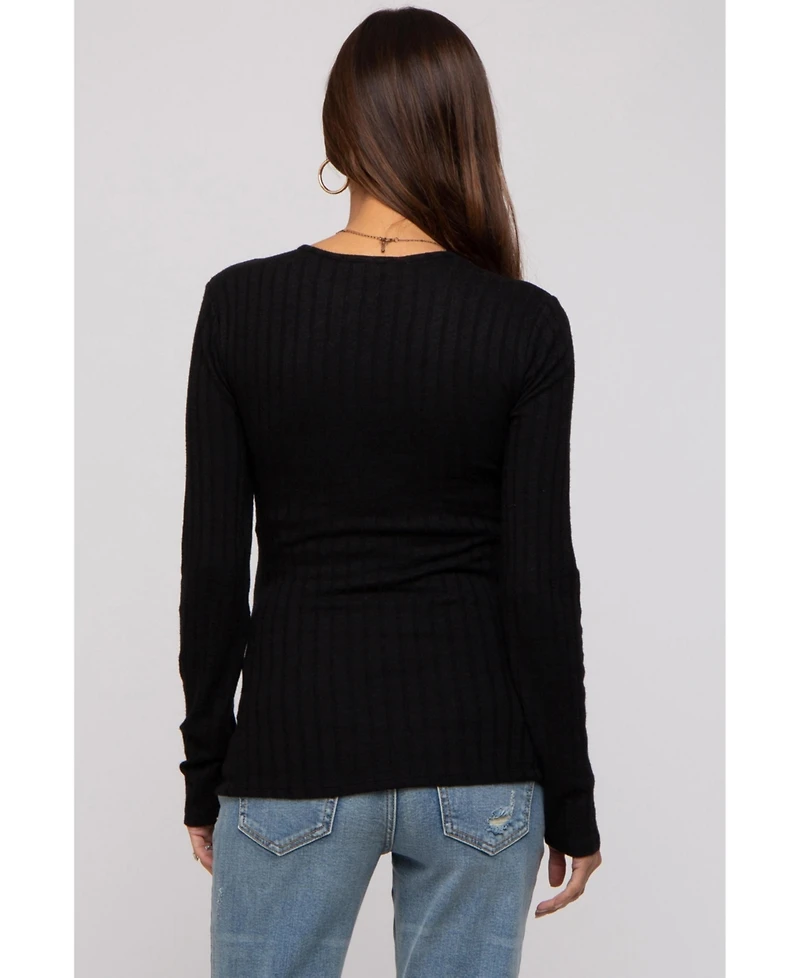 Pinkblush Black Ribbed Knit Button Long Sleeve Maternity Top