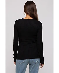 Pinkblush Black Ribbed Knit Button Long Sleeve Maternity Top