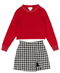 Rare Editions Girls 7-12 2-Piece Embellished Sweater and Plaid Skort Set