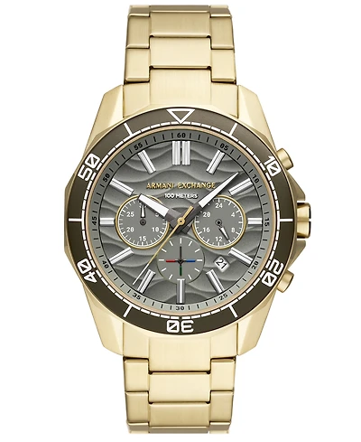 Armani Exchange Men's Chronograph Gold-Tone Stainless Steel Watch, 44mm