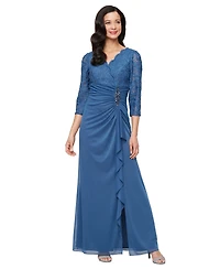 Alex Evenings Women's Lace-Bodice Cascade-Ruffle Gown