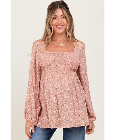 Pinkblush Maternity Mauve Printed Smocked Tunic Top