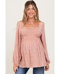 Pinkblush Maternity Mauve Printed Smocked Tunic Top