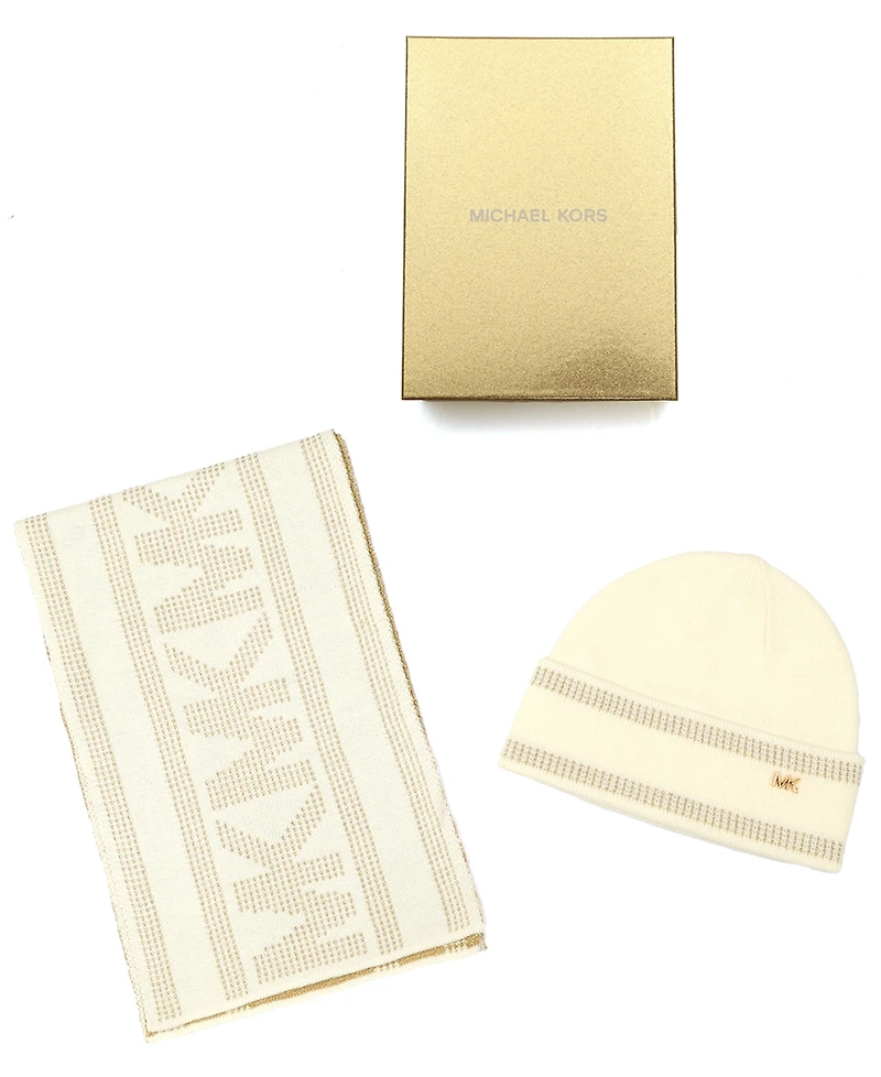 Michael Michael Kors Women's Signature 2-Piece Mk Sport Tape Cuff Beanie and Scarf Set