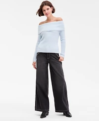 Hippie Rose Juniors' Marilyn Off-the-Shoulder Lurex Sweater