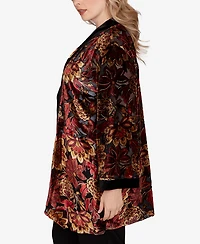Ruby Rd. Plus Printed Velvet Burnout Open Cardigan Jacket