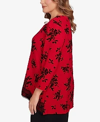 Ruby Rd. Plus Floral Flocked Texture Lace Trim Top