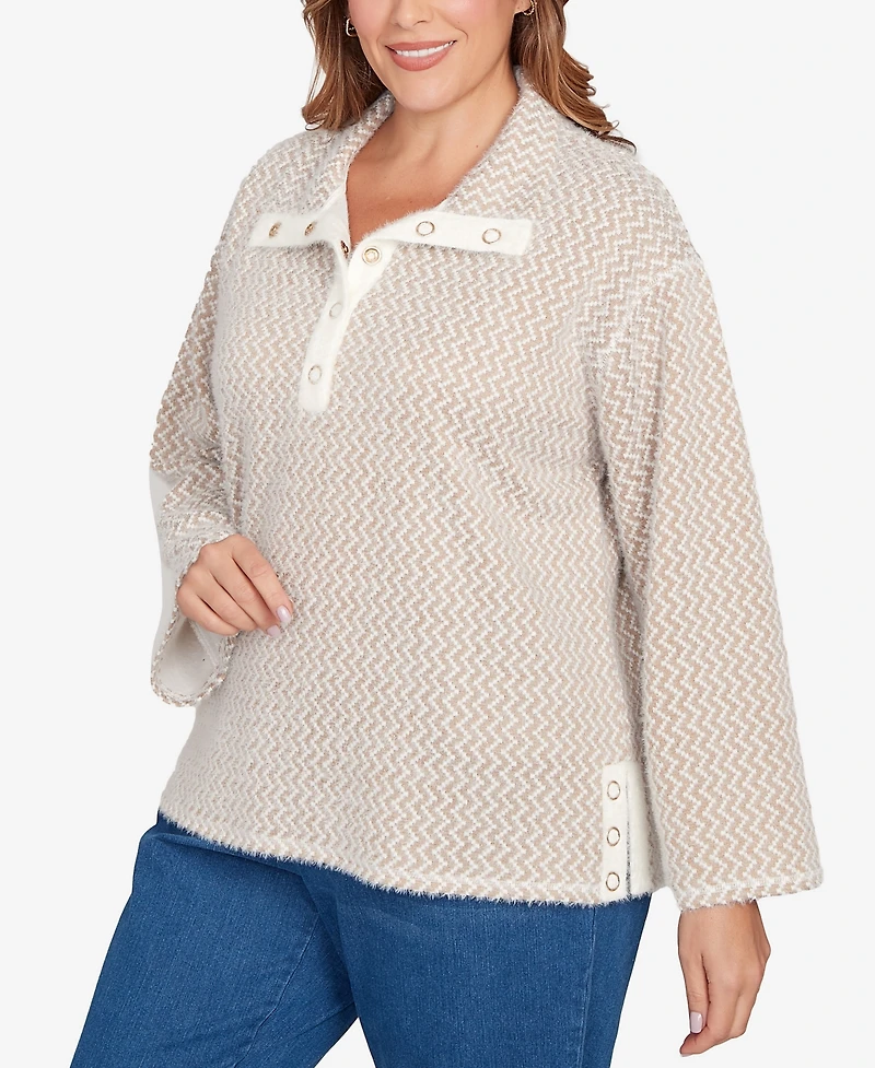 Ruby Rd. Plus Zig Zag Snappy Sweater Knit Top