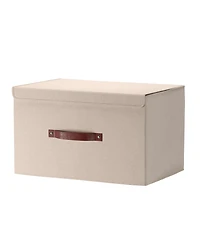 Ornavo Home 6 Pack Foldable Linen Storage Bin with Faux Leather Handles and Lid