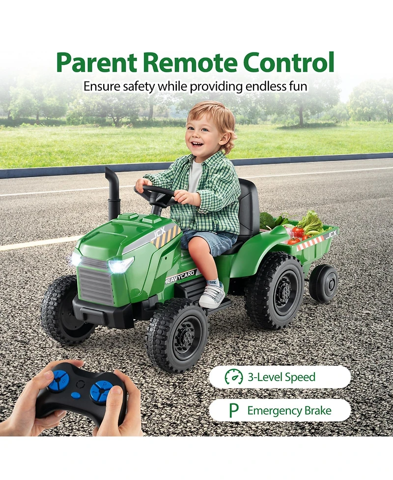 Gymax 2-in-1 Kids Ride On Tractor 12V Battery Powered Toy Car w/ Remote Control Grayish