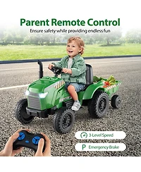 Gymax 2-in-1 Kids Ride On Tractor 12V Battery Powered Toy Car w/ Remote Control Grayish